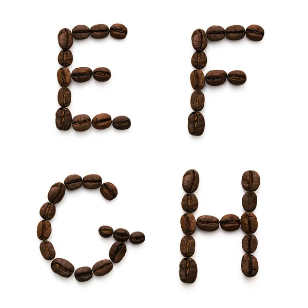 Ábécé Kávébabból Készült Fehér Alapon Izolálva — Stock Fotó