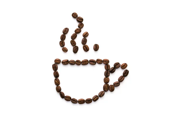 多くのコーヒー豆から蒸気でカップのイメージ 白い背景に隔離された — ストック写真