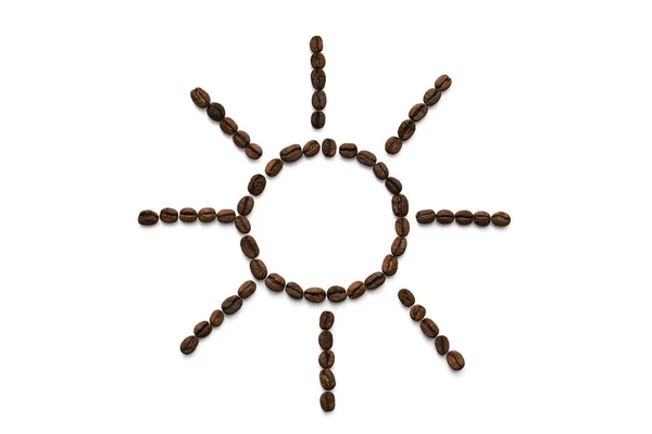 様々なコーヒー豆からの太陽のイメージ 白い背景に隔離された — ストック写真