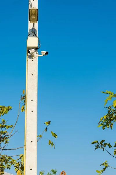 Cctv Kameralar Üzerinde Elektrik Direkleri Yüklenir Güvenlik — Stok fotoğraf