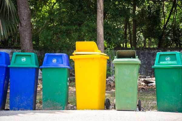 Colored trash containers for garbage separation