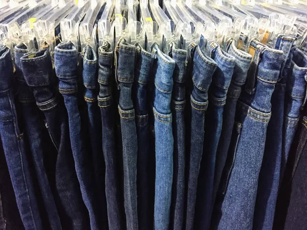 Many Jeans Hanging Clothes Line — Stock Photo, Image