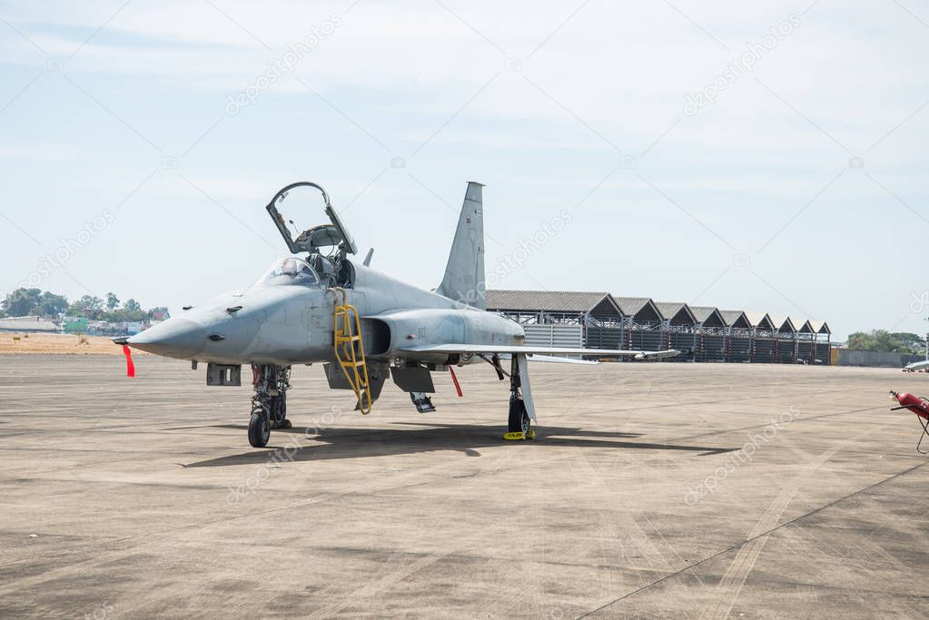 Fighter aircraft parked on the apron.