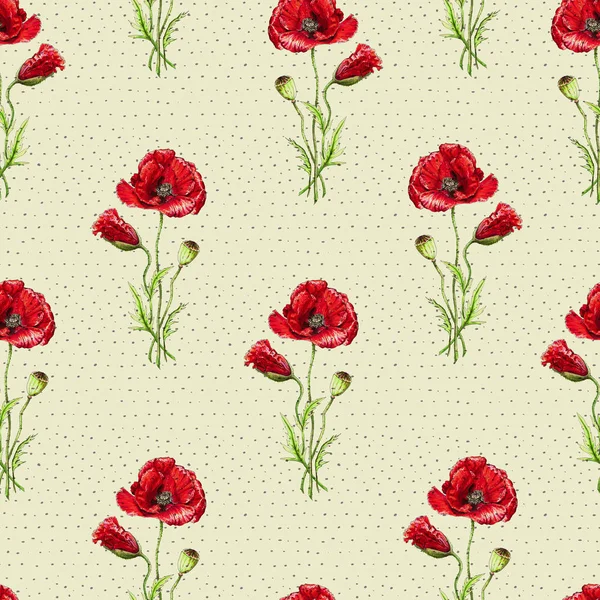 Florales Nahtloses Muster Mit Rotem Mohn Nachahmung Von Aquarell Zeichnung — Stockfoto