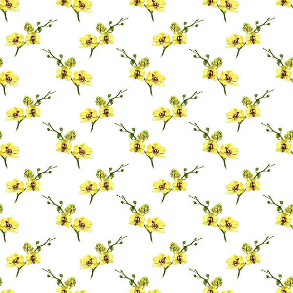 Sömlös Blommönster Med Gul Orkidé Och Kvistar Konst Markörer Imitation — Stockfoto