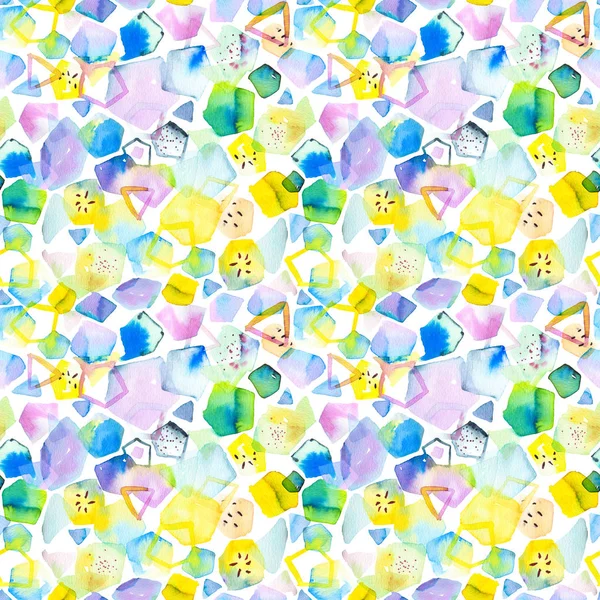 Seamless Pattern Abstract Geometric Figures Watercolor Stains Shapes Bright Tropical — Stock Photo, Image