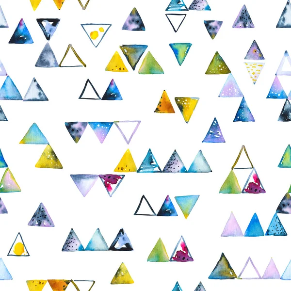 Nahtloses Muster Mit Abstrakten Geometrischen Dreiecken Aquarellflecken Formen Schöne Farbflecken — Stockfoto