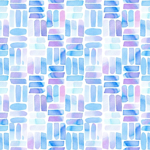 抽象的な幾何学的な数字とのシームレスなパターン タイルのパターンで 水彩ライン スポット 青と紫の色 — ストック写真