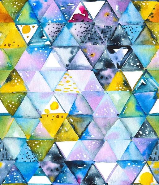 Patrón Sin Costura Con Triángulos Geométricos Abstractos Manchas Acuarela Formas — Foto de Stock