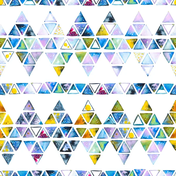 Naadloze Patroon Met Abstracte Geometrische Driehoeken Aquarel Vlekken Vormen Mooie — Stockfoto