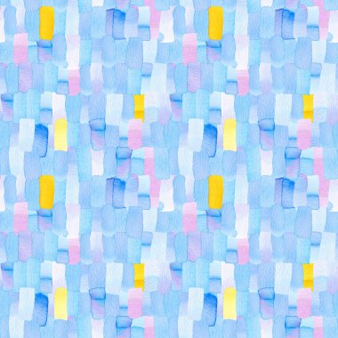 Soyut geometrik figürler ile Seamless modeli. Sulu boya dikey şeritler sorunsuz bir kalıp içine, mavi, sarı ve mor renkler birleştirme.. 