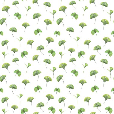 Ginkgo biloba yeşil yaprakları ile Seamless modeli. El çizimi renkli kalemler ile çekilmiş. Tekstil, iç veya bazı arka plan için botanik doğal tasarım.