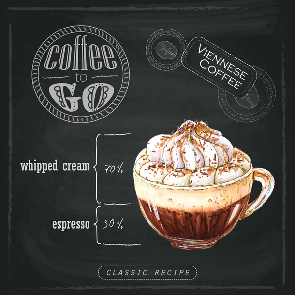 Illustrazione Caffè Viennese Con Panna Montata Cosparsa Gocce Cioccolato Una — Foto Stock