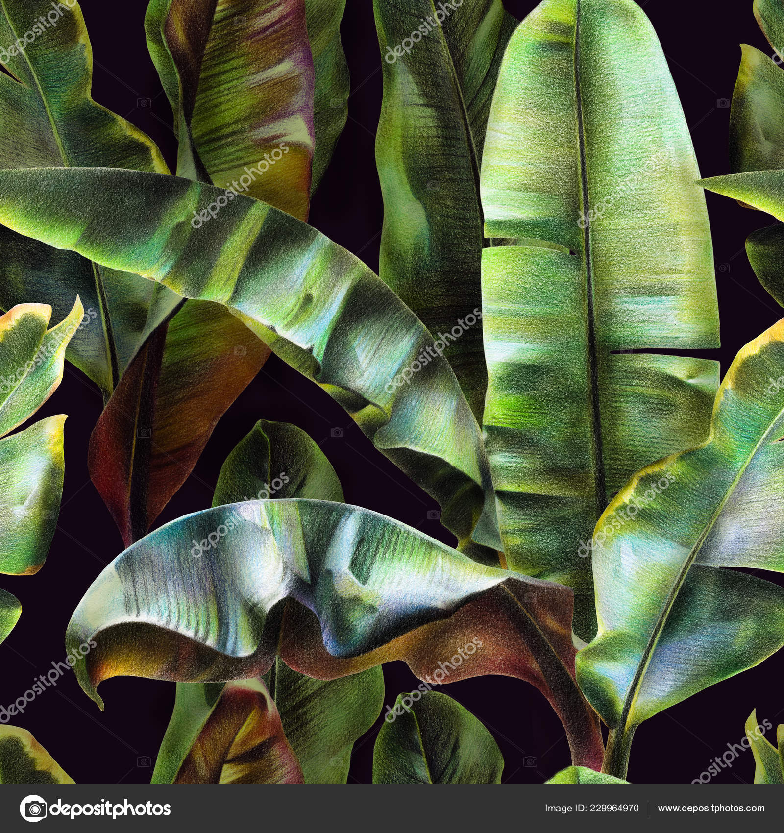 Seamless Pattern Banana Leaves Dark Background Tropical Background Fabrics Wallpapers Stock Photo Image By C Inna73