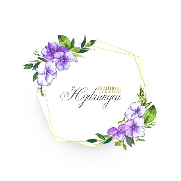Floral Διάνυσμα Φόντο Ορτανσία Για Προσκλητήριο Γάμου Χαιρετισμό Πρότυπο Βιολετί — Διανυσματικό Αρχείο