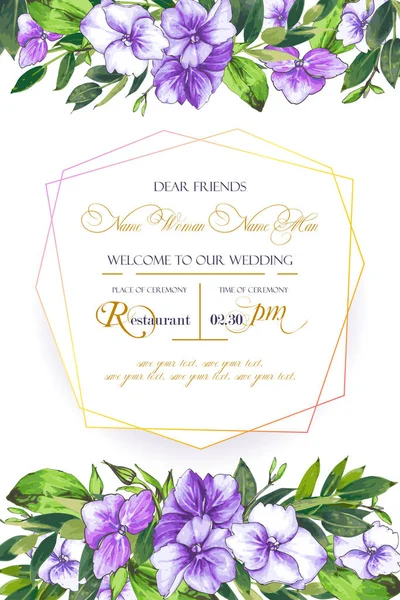 Floral Vector Background Hydrangea Wedding Invitation Greeting Template Violet Lilac — Stock Vector