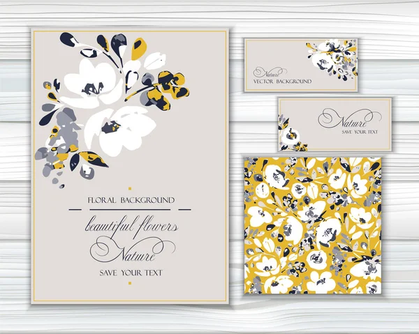 Ensemble Décors Vectoriels Pour Salutations Invitations Avec Jolies Fleurs Blanches — Image vectorielle