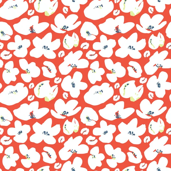 Vektor Vzor Bezešvé Abstraktní Bílé Květy Korálových Pozadí Použití Textilním — Stockový vektor
