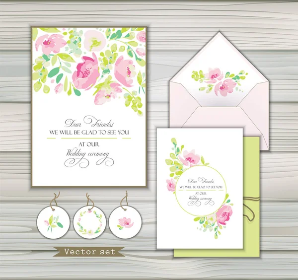 Conjunto Fondos Vectoriales Para Saludos Invitaciones Con Preciosas Flores Formas — Vector de stock