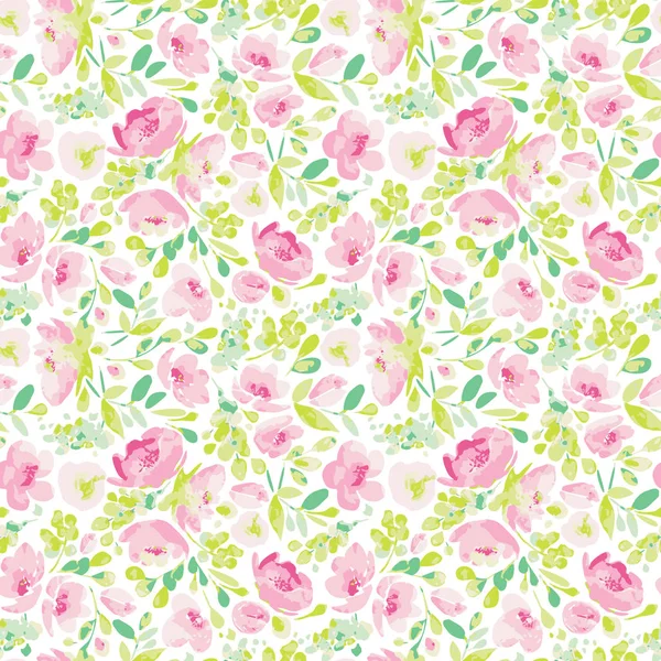 Vzor Bezešvé Vektorové Kvete Krémově Růžové Květy Zelené Listy Ilustrace — Stockový vektor