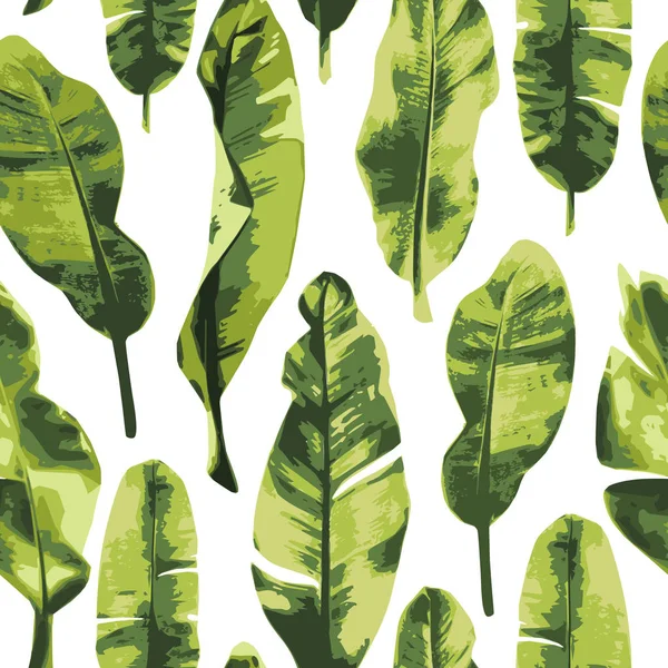 Векторный Бесшовный Рисунок Абстрактными Стилизованными Зелеными Тропическими Листьями Банана Летний — стоковый вектор