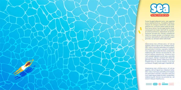 Beyaz Mayo Giymiş Bir Kadın Mavi Denizde Havuzda Yüzer Yukarıdan — Stok Vektör