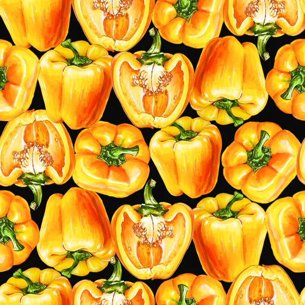 Yellow Bell Pepper Watercolor Seamless Pattern Vegetables Raw Yellow Pepper — 스톡 사진