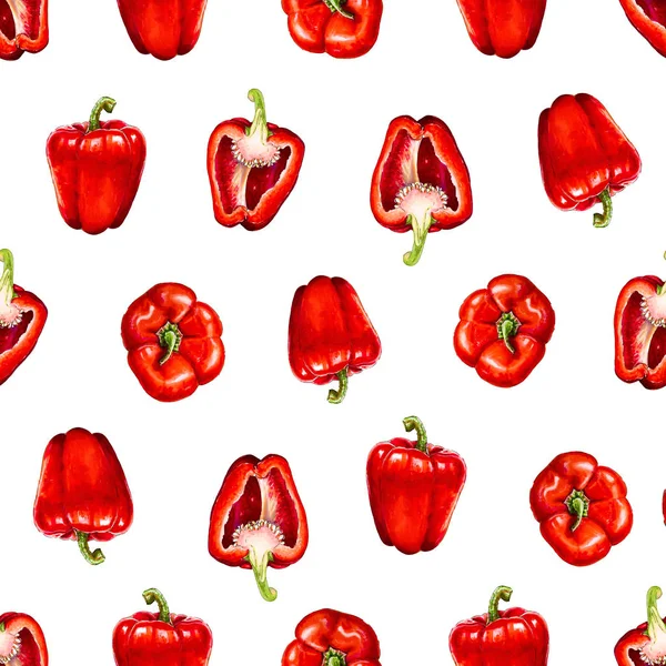 Peperoncino Rosso Acquerello Modello Senza Soluzione Continuità Verdure Pepe Rosso — Foto Stock