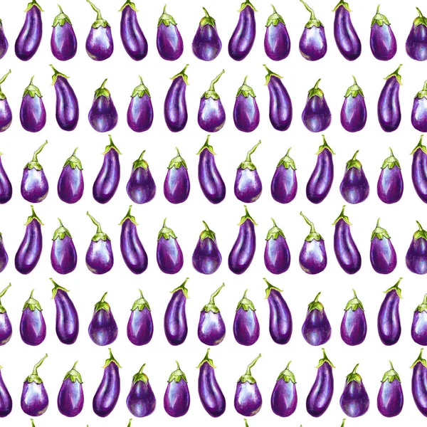 Illustrazione Melanzane Viola Acquerello Modello Senza Soluzione Continuità Verdure Melanzane — Foto Stock