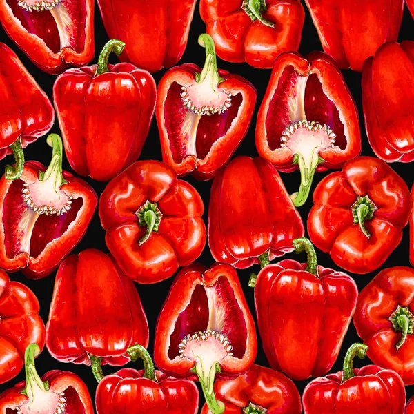 Peperoncino Rosso Acquerello Modello Senza Soluzione Continuità Verdure Pepe Rosso — Foto Stock