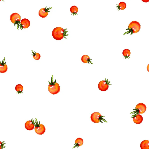 Kirschtomaten Aquarell Nahtlose Muster Von Gemüse Rohe Rote Kirschtomaten Handgezeichnete — Stockfoto