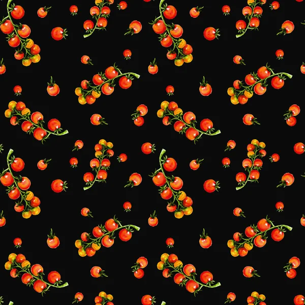 Kirschtomaten Aquarell Nahtlose Muster Von Gemüse Rohe Rote Kirschtomaten Handgezeichnete — Stockfoto