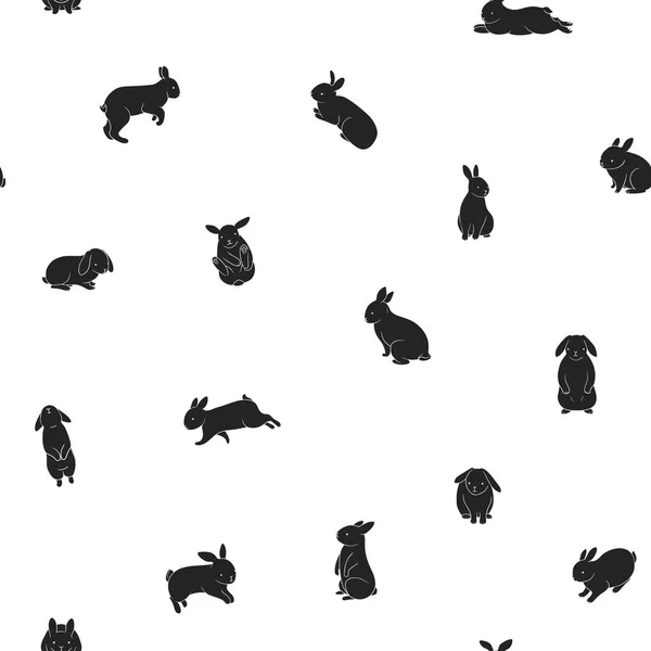 Sömlösa Mönster Med Söta Kaniner Svarta Kaniner Vit Bakgrund Linjär — Stock vektor