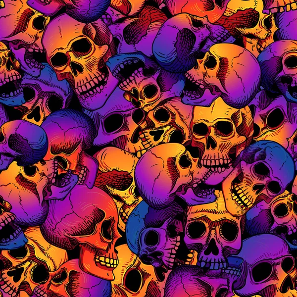 Vector Seamless Pattern Human Skulls Gradient Fill Bright Trend Colors — Stock Vector