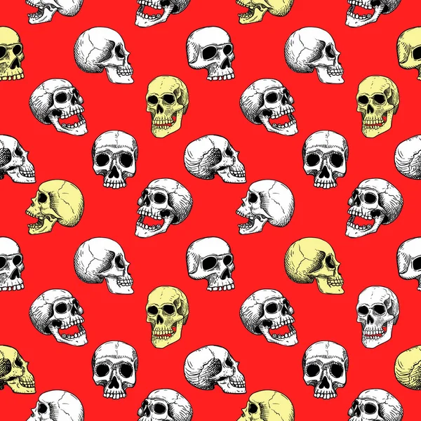 Kırmızı Arka Plan Üzerinde Insan Beyaz Sarı Kafatasları Ile Vektör — Stok Vektör