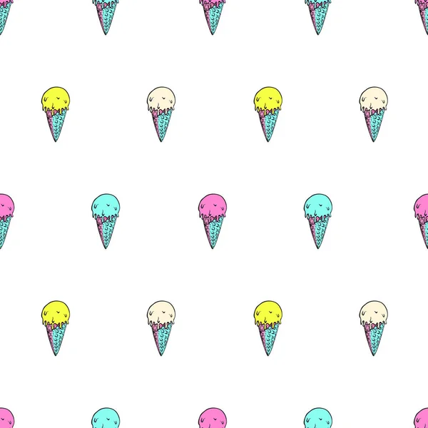 Ice Cream Våffla Koner Vektor Sömlösa Mönster Rolig Tecknad Illustration — Stock vektor