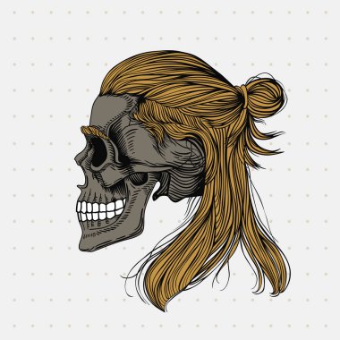 Uzun saçlı kafatası bir topuz sarılı. Şık erkek saç modeli, profil görünümü. Cadılar Bayramı, berber dükkanı ve giysiler için resim.