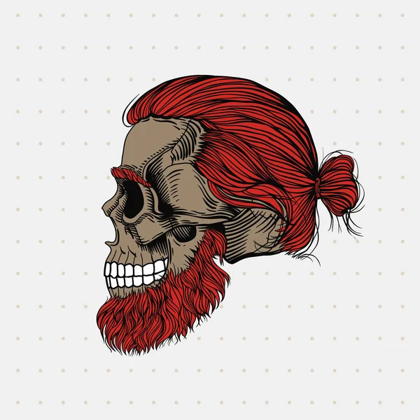 Crâne Barbu Cheveux Roux Dans Chignon Coiffure Barbe Élégantes Pour — Image vectorielle