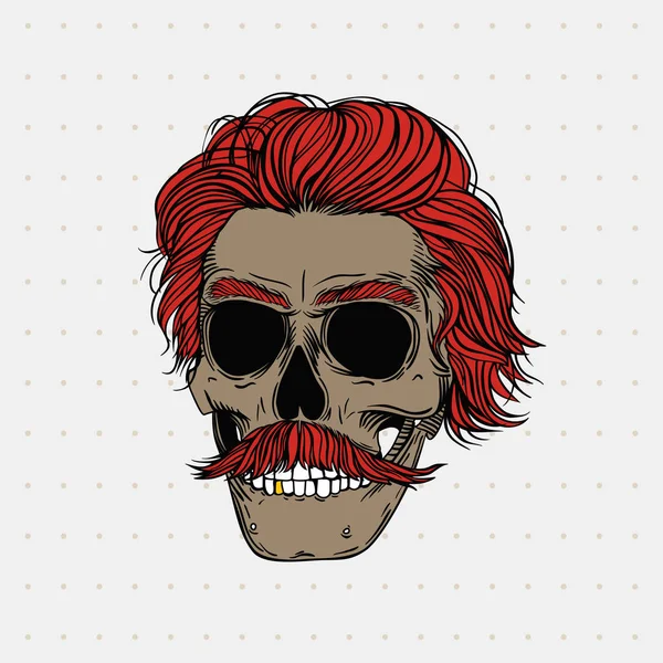Whiskered Skull Ginger Hair Stylish Men Hairstyle Beard Picture Halloween — Stock Vector