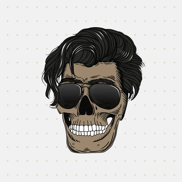 Calavera Con Pelo Negro Gafas Elegante Peinado Hombre Barba Foto — Vector de stock