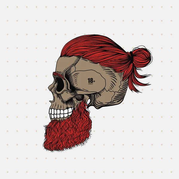 Calavera Barbuda Con Pelo Jengibre Moño Tatuaje Elegante Peinado Barba — Vector de stock