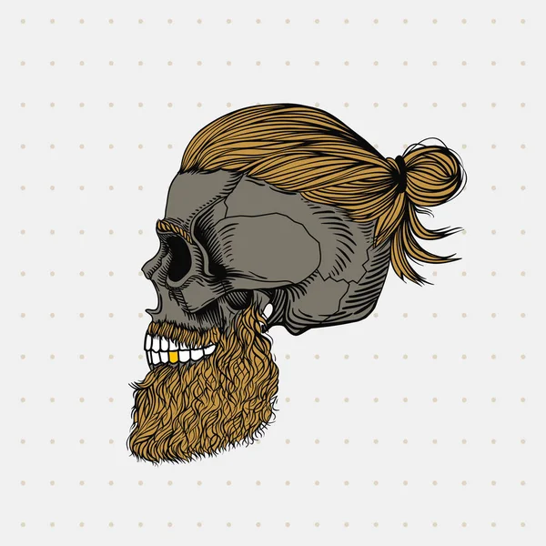 Crâne Barbu Avec Les Cheveux Dans Chignon Coiffure Barbe Élégantes — Image vectorielle