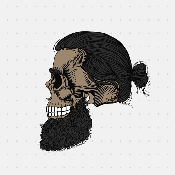 Crâne Barbu Avec Les Cheveux Noirs Dans Chignon Coiffure Barbe — Image vectorielle