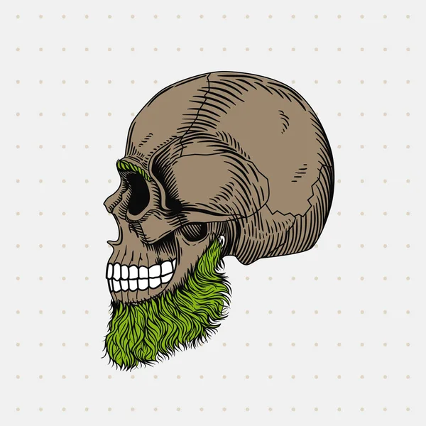 Calavera Barbuda Calva Con Pelo Verde Barba Hombre Con Estilo — Vector de stock