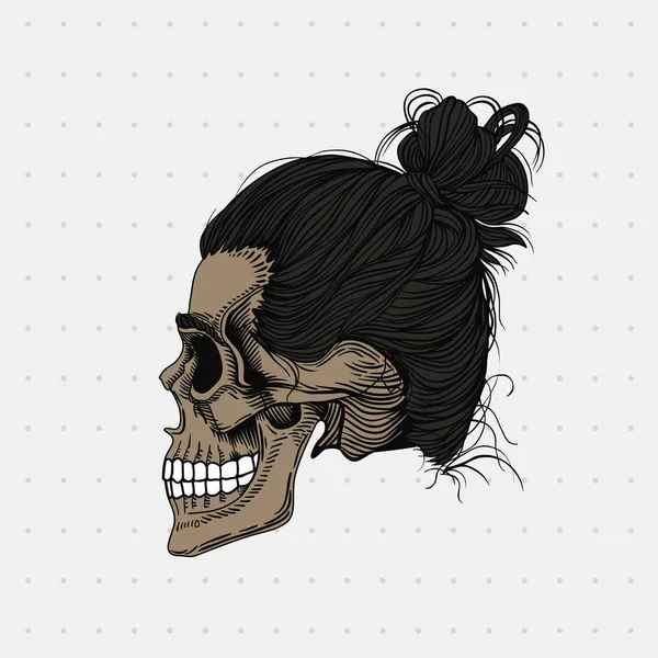 Crâne Aux Cheveux Noirs Enveloppé Dans Chignon Coiffure Élégante Pour — Image vectorielle