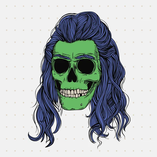 Cráneo Zombi Con Pelo Largo Azul Peinado Hombre Con Estilo — Archivo Imágenes Vectoriales