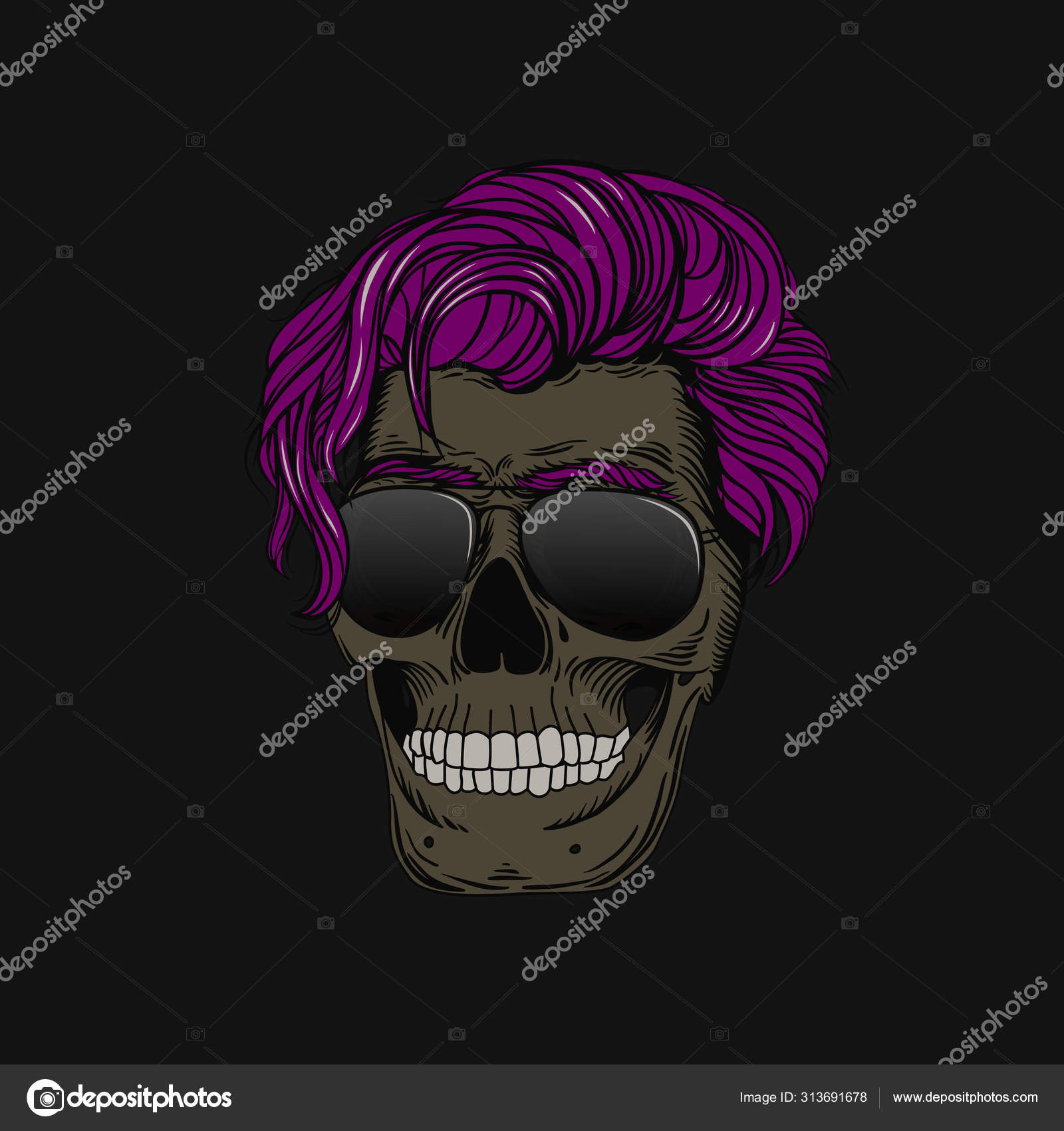 Skull Purple Hair Glasses Stylish Men Hairstyle Beard Picture