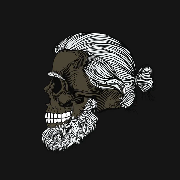 Calavera Barbuda Pelo Gris Pelo Moño Elegante Peinado Hombre Barba — Archivo Imágenes Vectoriales