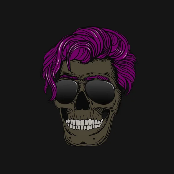 Calavera Con Pelo Morado Gafas Elegante Peinado Hombre Barba Foto — Archivo Imágenes Vectoriales