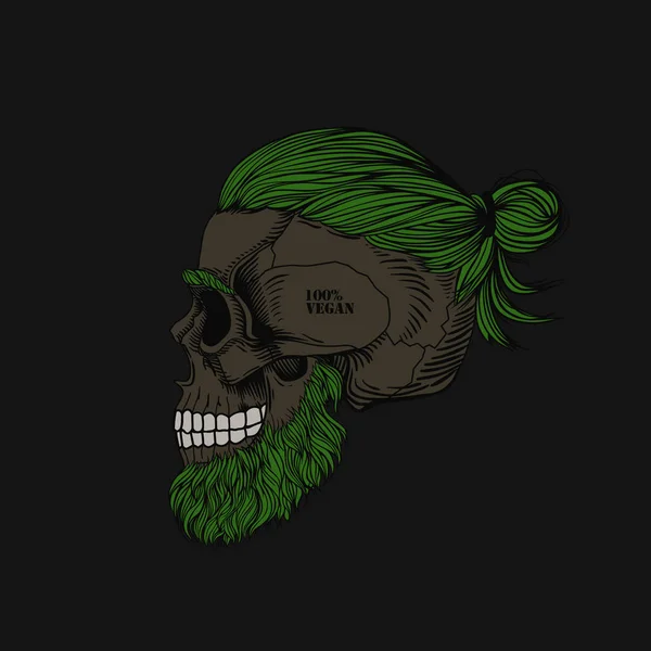 Sakallı Yeşil Saçlı Dövmeli Bir Kafatası Şık Erkek Saç Stili — Stok Vektör